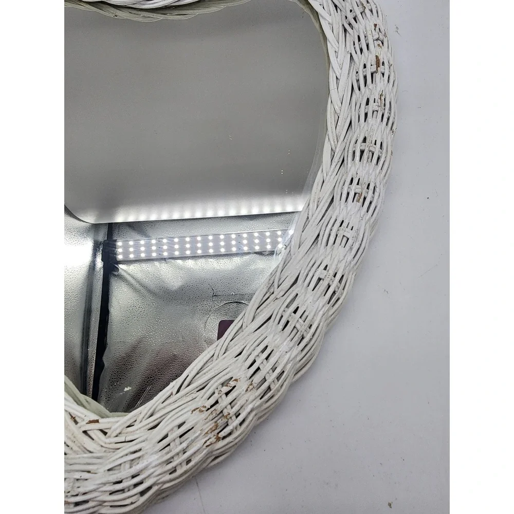 Vintage Heart Shaped White Wicker Wall Mirror Cottagecore Boho Decor